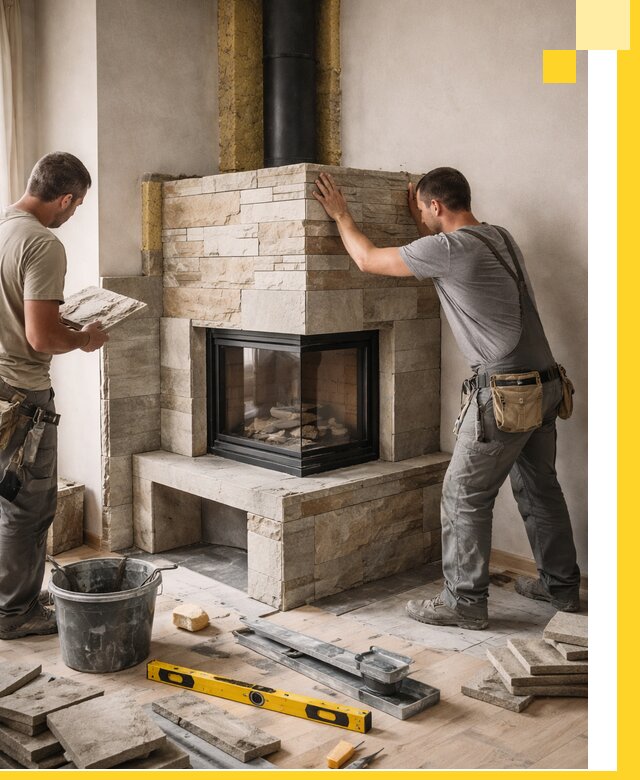 Угловые камины под ключ проект, монтаж и отделка в Саратове