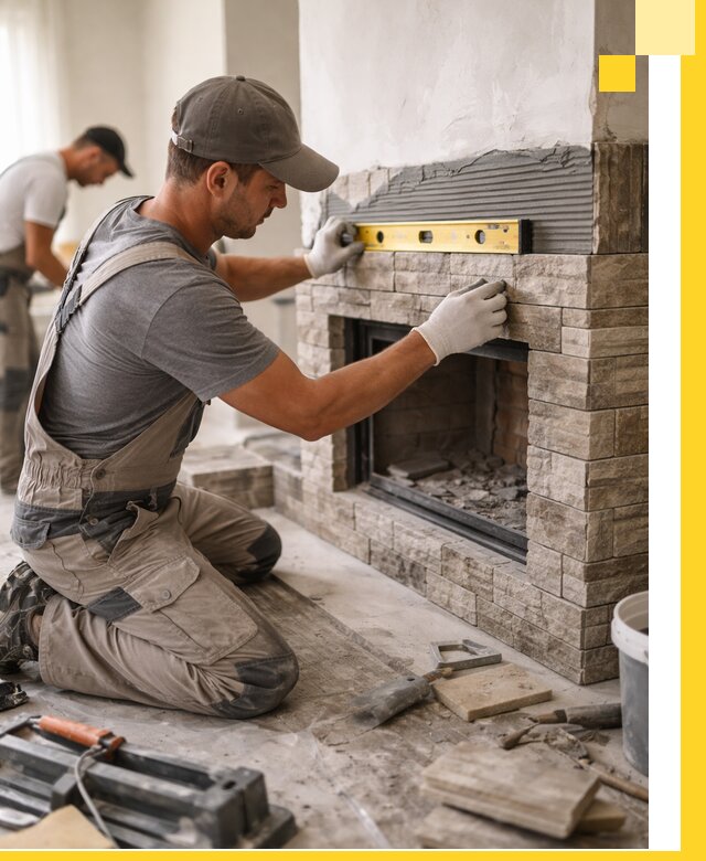 Облицовка каминов в Саратове, монтаж и отделка натуральным камнем