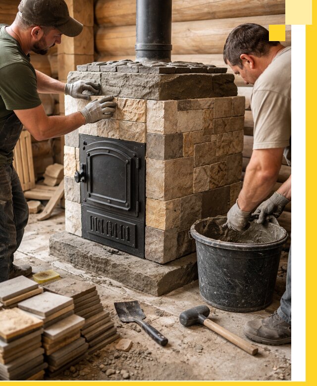 Облицовка банной печи под ключ в Саратове: камень и плитка