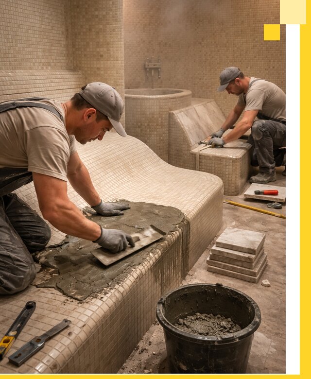 Лежаки для хамама под ключ в Саратове, проект и монтаж