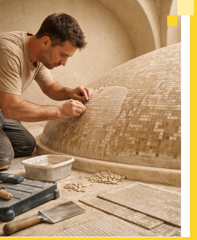 Профессиональная укладка мозаики для хамама под ключ в Саратове